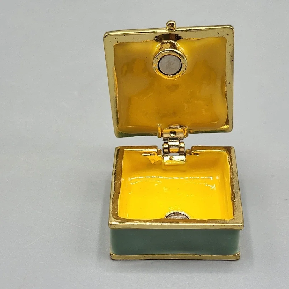Work of Art Mini Trinket Box Enameled Hinged Magnetic Shelf Decor Multicolor